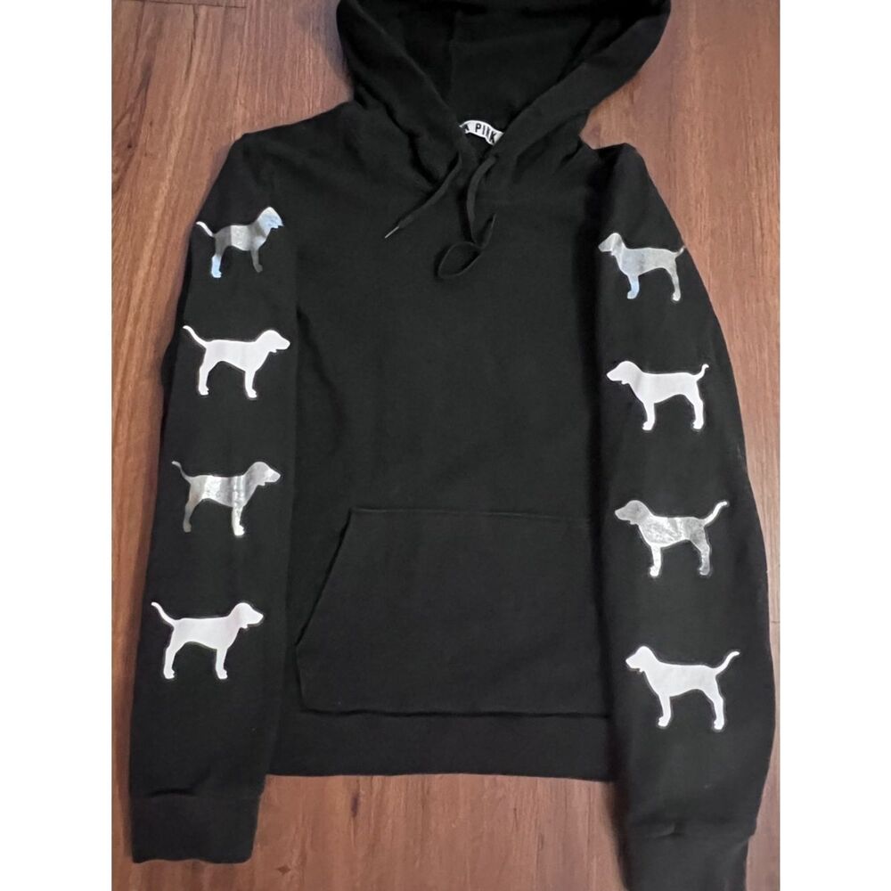 Victoria's Secret Pink Dog Hoodie Black HTF Large - Picture 2 of 4